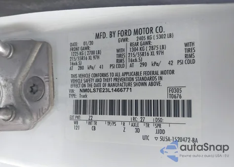 2020 Ford Transit Connect Xl Cargo Van from USA, damaged, VIN NM0LS7E23L1466771